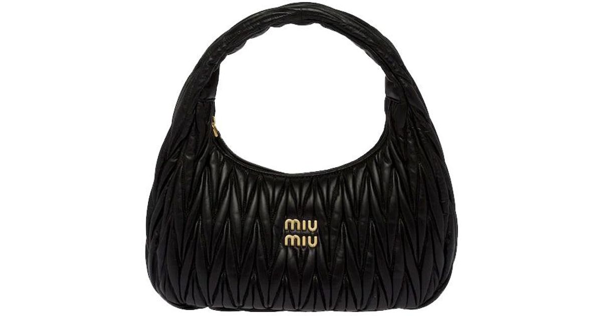Miu Miu Wander Matelassé Nappa Leather Bag in Black | Lyst