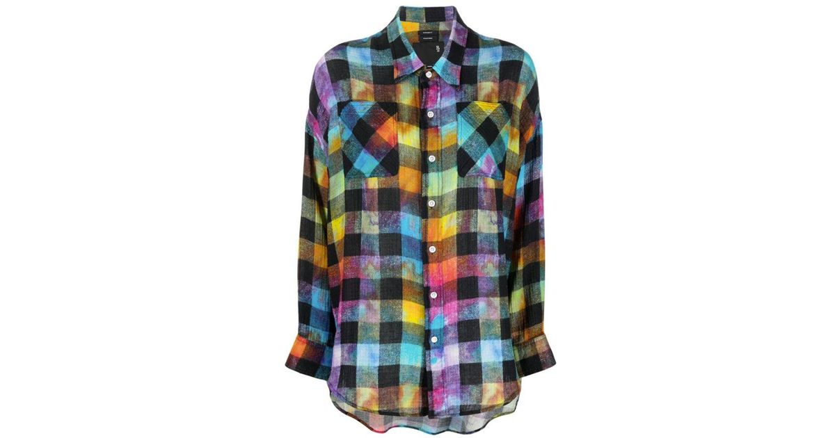 R13 Denim Oversize Rainbow Plaid Shirt 