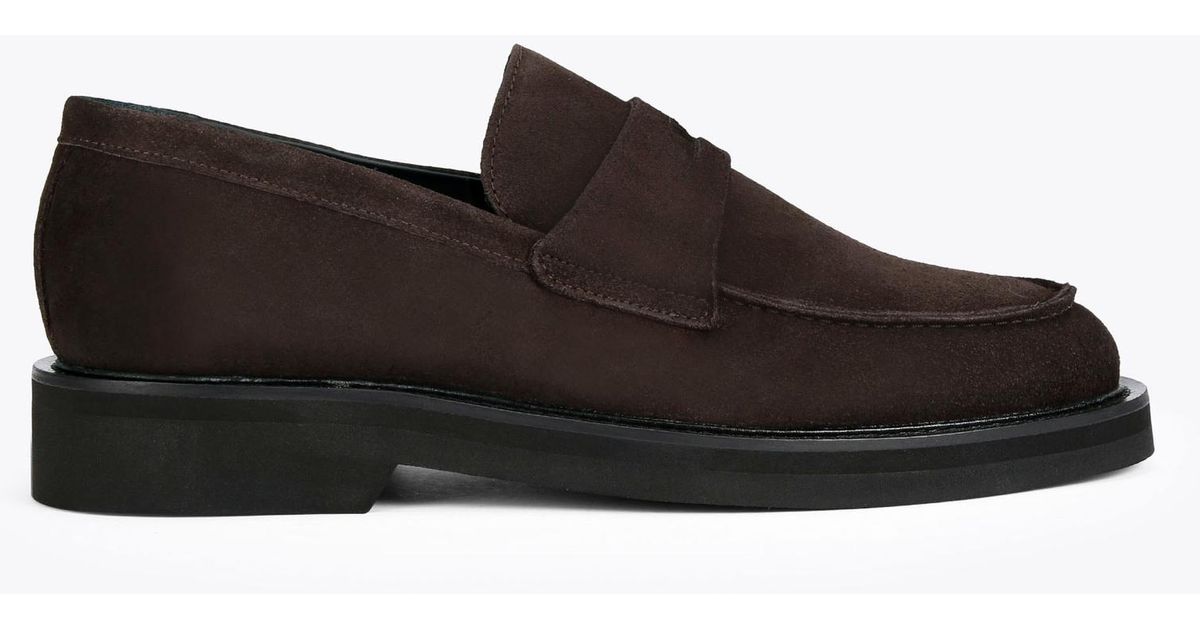 Kurt Geiger Men's Shoes Dark Suede Loafers Bank Penny in Black for Men ...