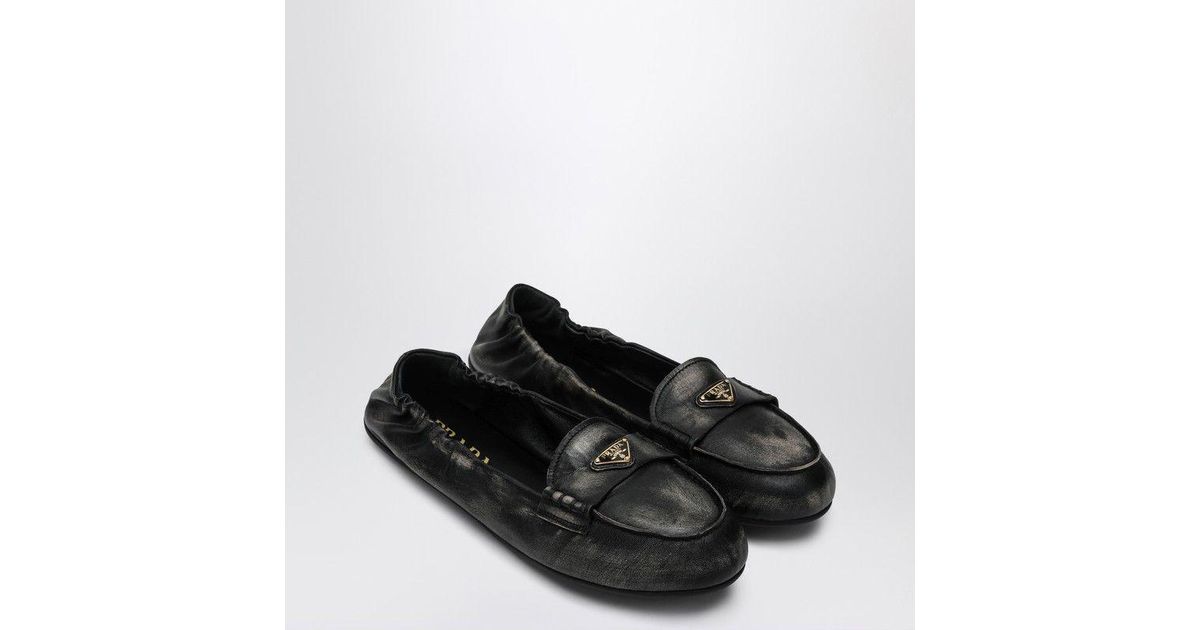 Prada Vintage Effect Nappa Leather Moccasins For in Black | Lyst