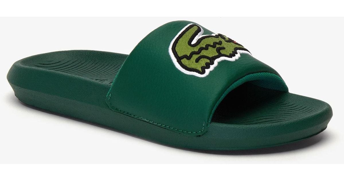 Lacoste Oversized Croc Slides in Green 
