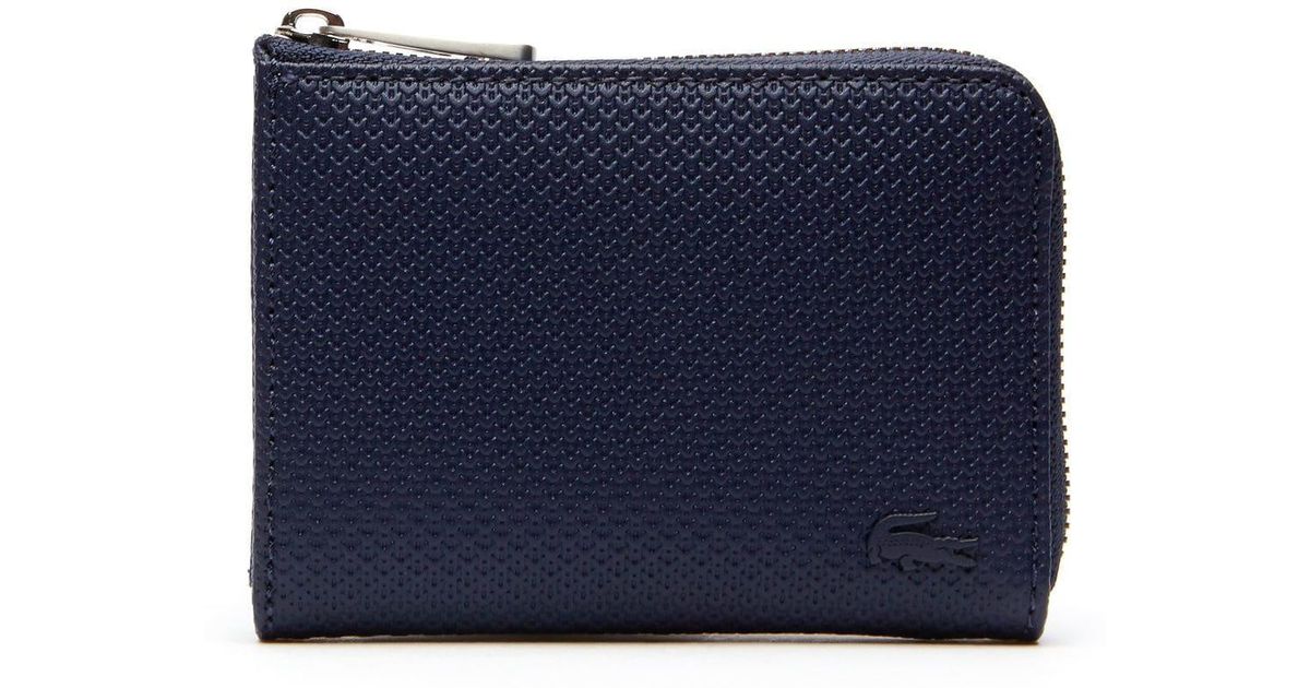 Lacoste Chantaco Matte Piqué Leather Zip Card Holder in Blue for Men Lyst