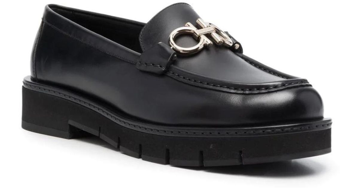 Ferragamo Leather Rolo Lug Loafers Black | Lyst
