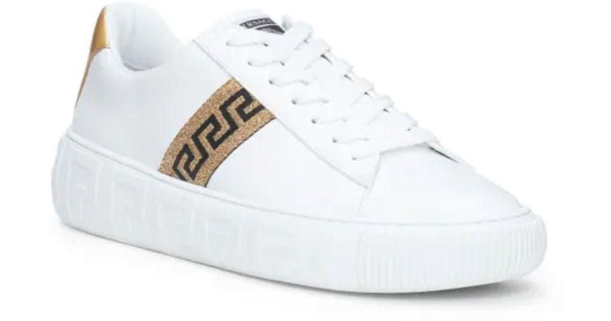 Versace Leather Greca Stripe Sneaker White for Men | Lyst