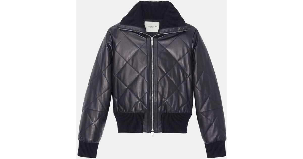 Lafayette 148 New York Quilted Nappa Lambskin Leather Cropped Bomber ...