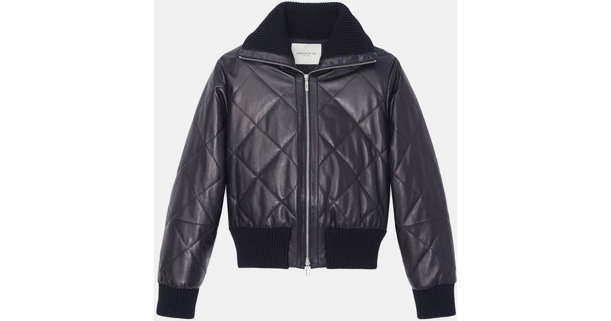 Lafayette 148 New York Quilted Nappa Lambskin Leather Cropped Bomber ...