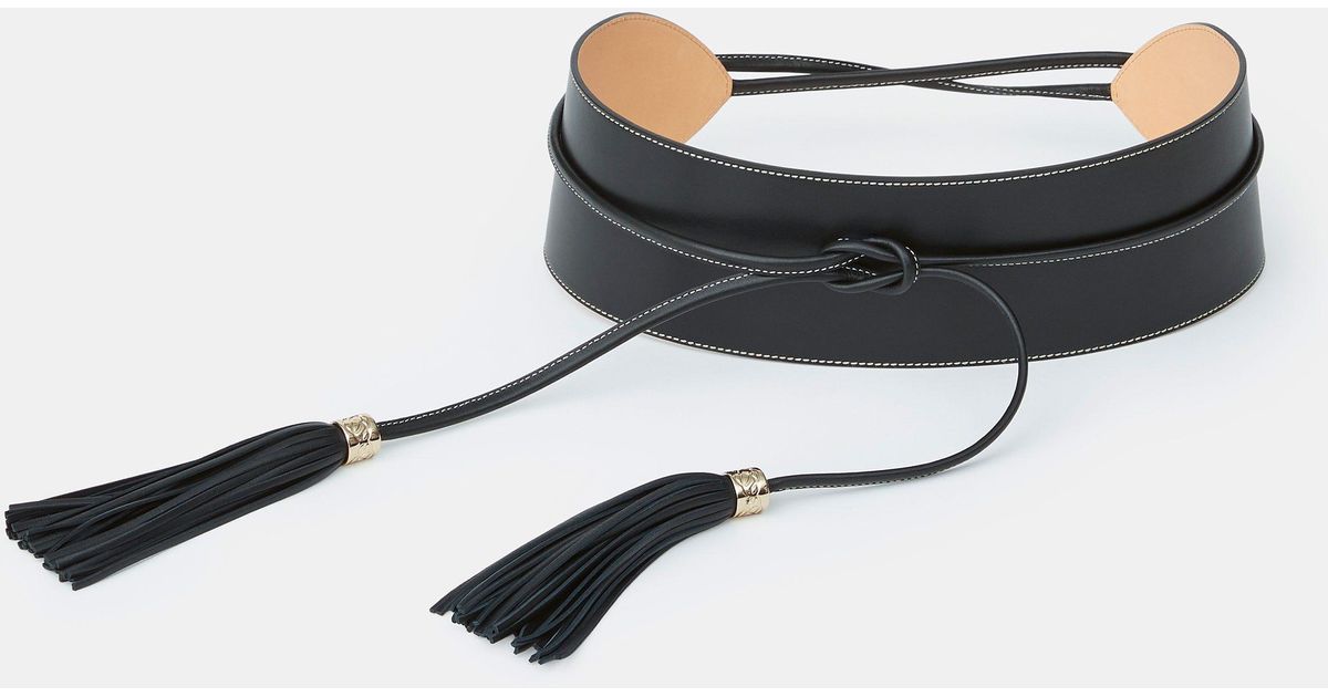Lafayette 148 New York Nappa Leather Tassel Obi Belt in Black Lyst