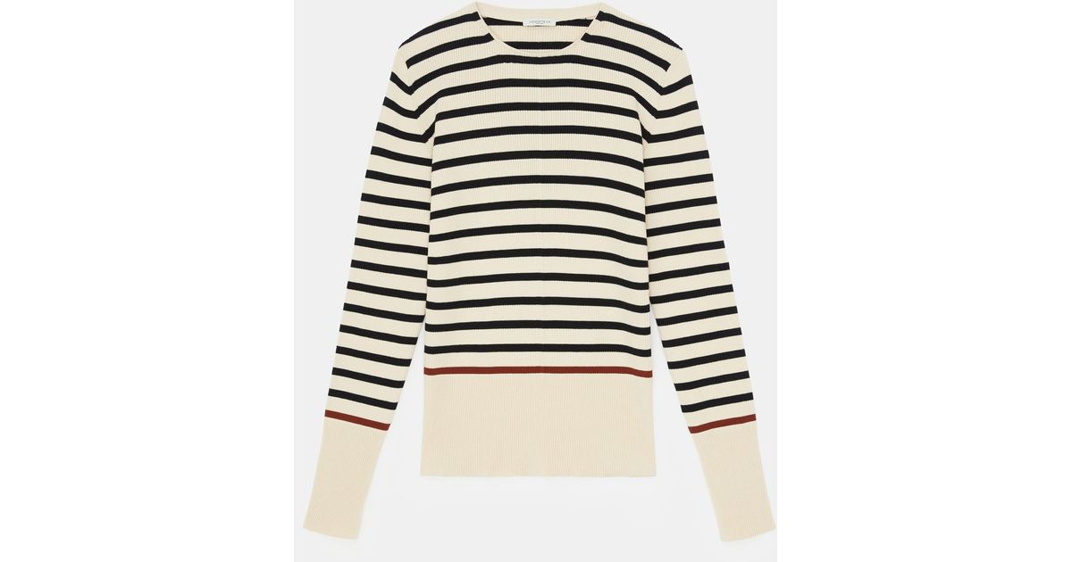 Lafayette 148 New York Matte Crepe Striped Ribbed Sweater in White | Lyst