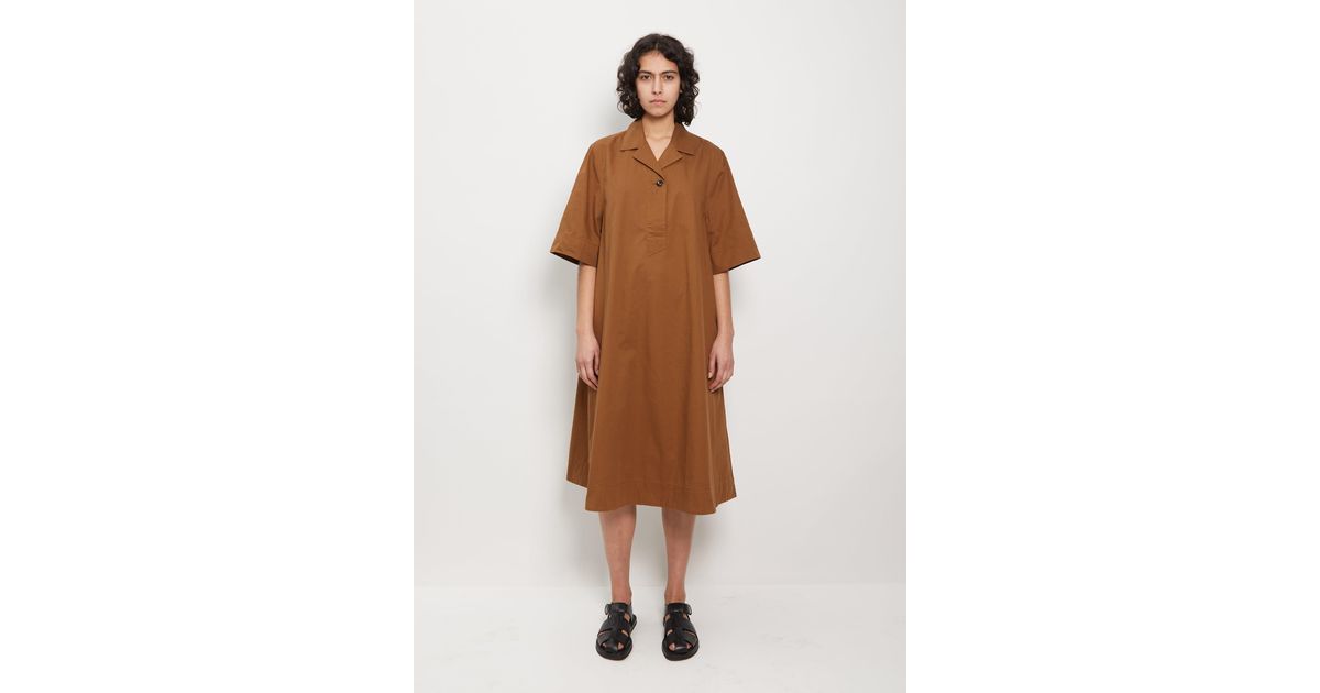 MHL by Margaret Howell Cotton Open Collar Dress in Brown | Lyst UK