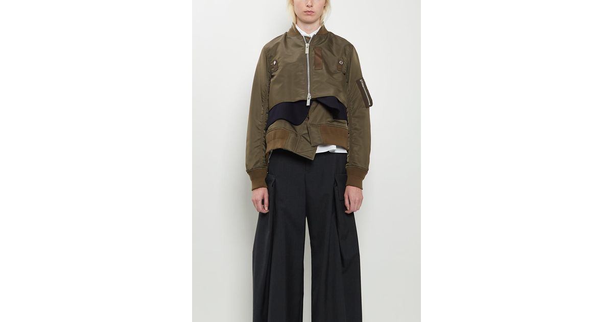 Sacai Technical Twill X Wool Melton Blouson in Black | Lyst