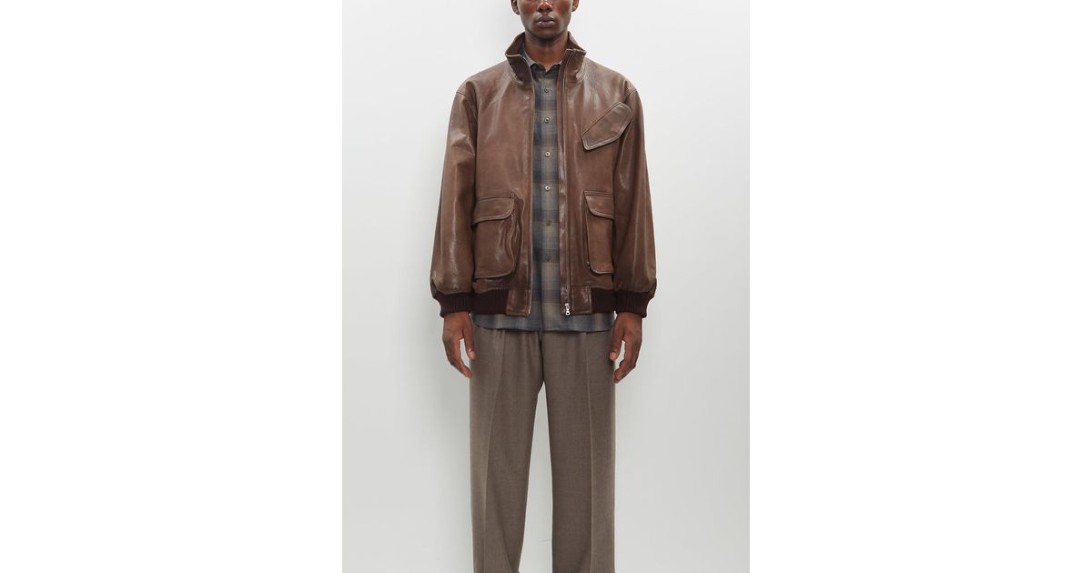AURALEE Leather Zip Blouson in Brown | Lyst AURALEE Leather Zip Blouson in Brown | Lyst