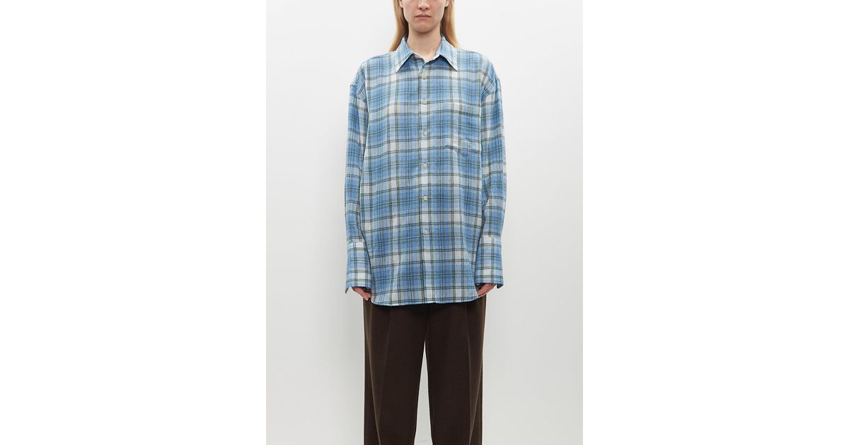 AURALEE Airy Wool Check Shirt in Blue | Lyst