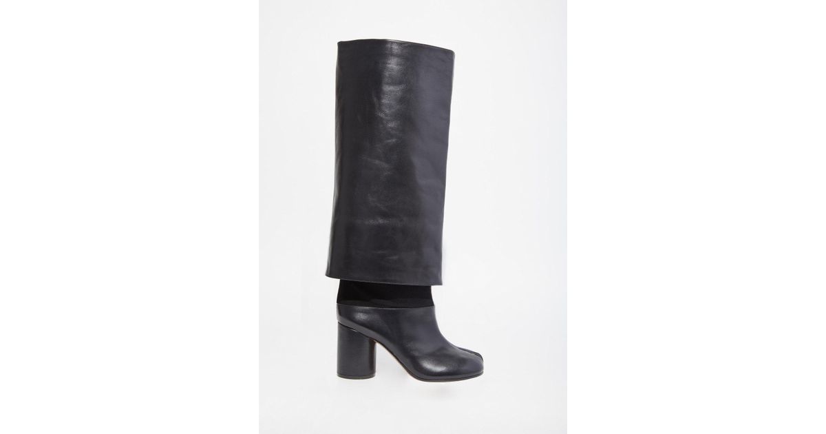Maison Margiela Foldover Leather Boots in Black | Lyst