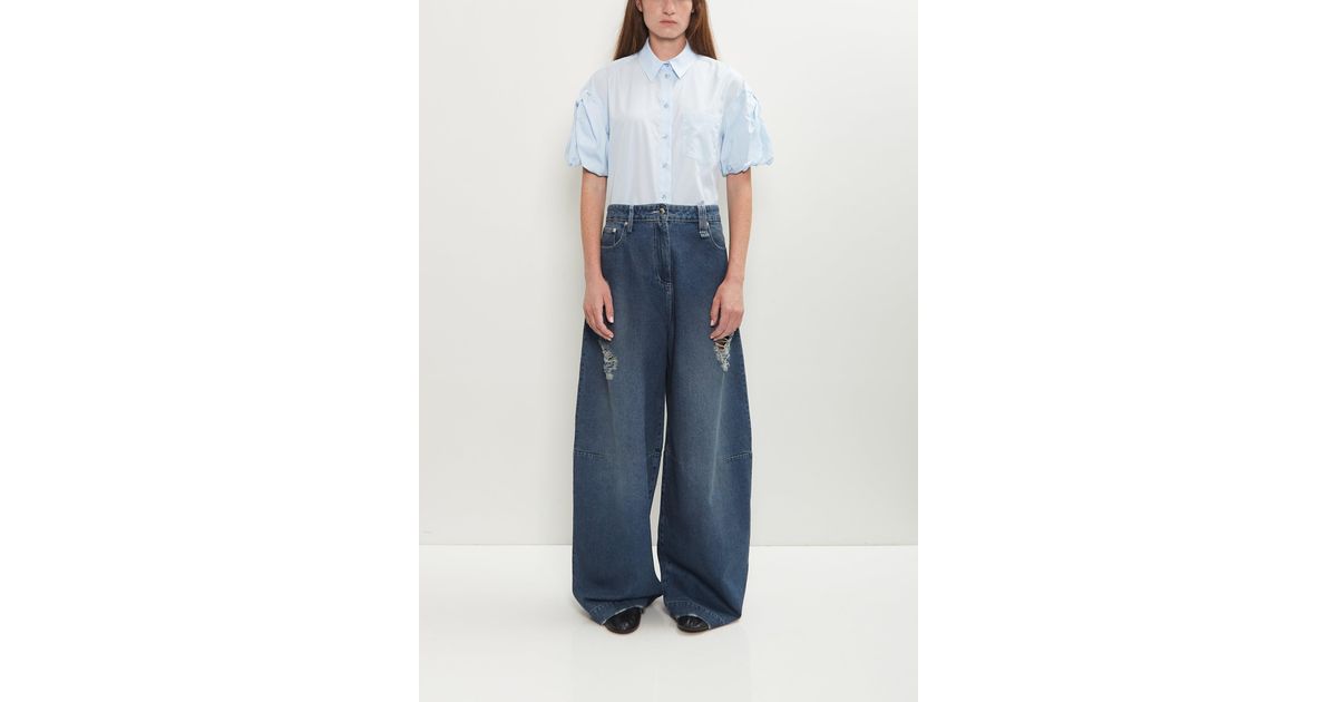 Simone Rocha Distressed Wide Leg Puddle Jeans in Blue | Lyst UK