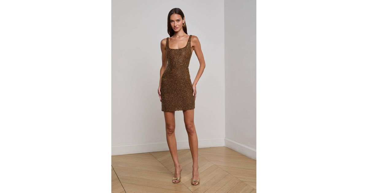 L'Agence Inori Beaded Mini Dress in Brown | Lyst UK L'Agence Inori Beaded Mini Dress in Brown | Lyst UK