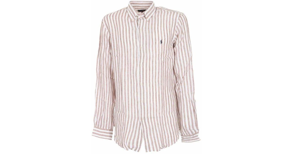 Camicia Classic Righe Bianca E Khaki da Uomo di Polo Ralph Lauren in Rosa Lyst