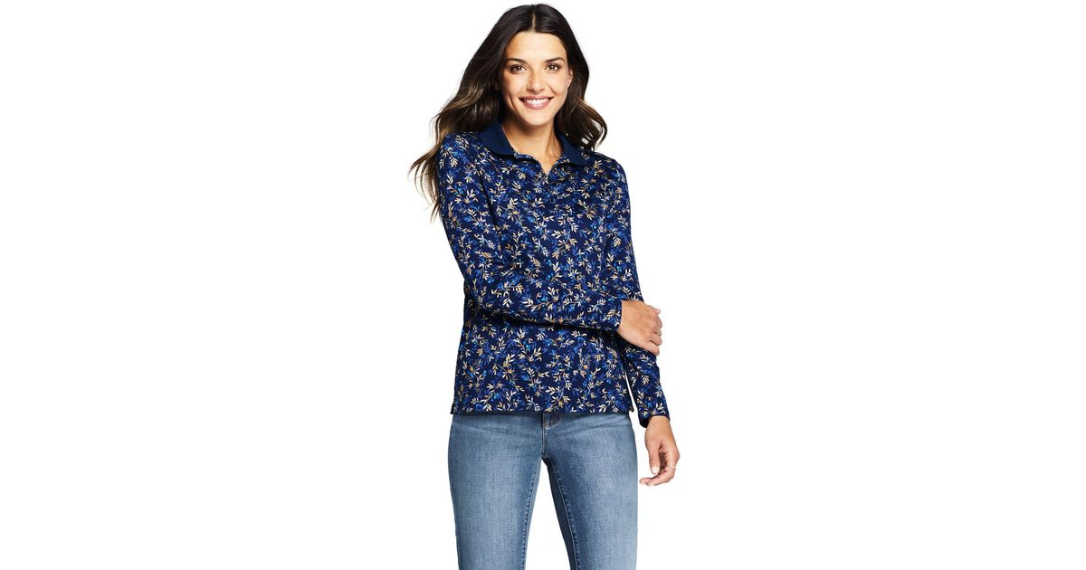 Lands' End Long Sleeves Print Supima Cotton Polo Shirt in Blue Lyst