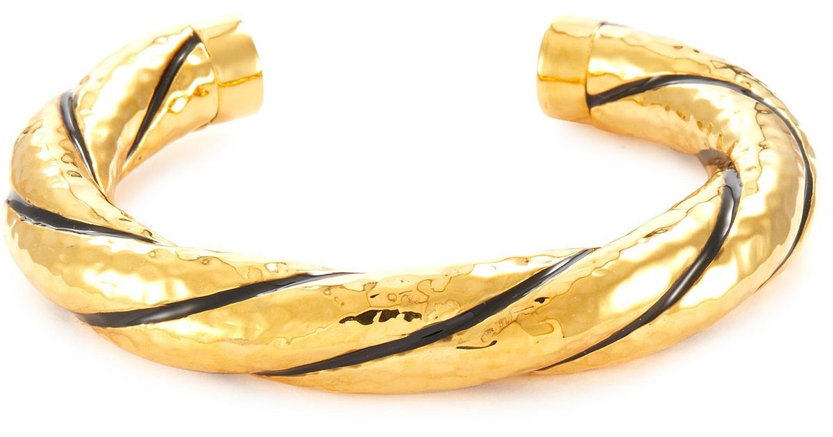 Aurelie Bidermann Diana' Gold Plated Twisted Bakelite Bracelet in Black (Metallic) | Lyst
