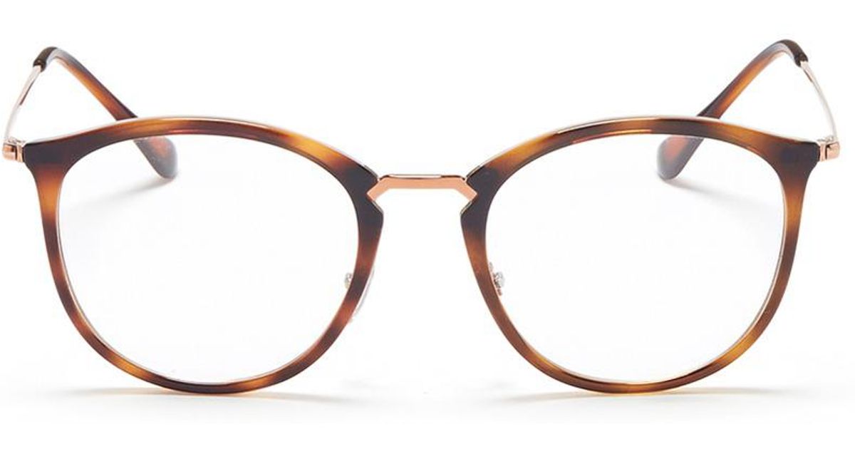 Ray Ban Rb7140 Metal Temple Tortoiseshell Acetate Round Optical Glasses Lyst 