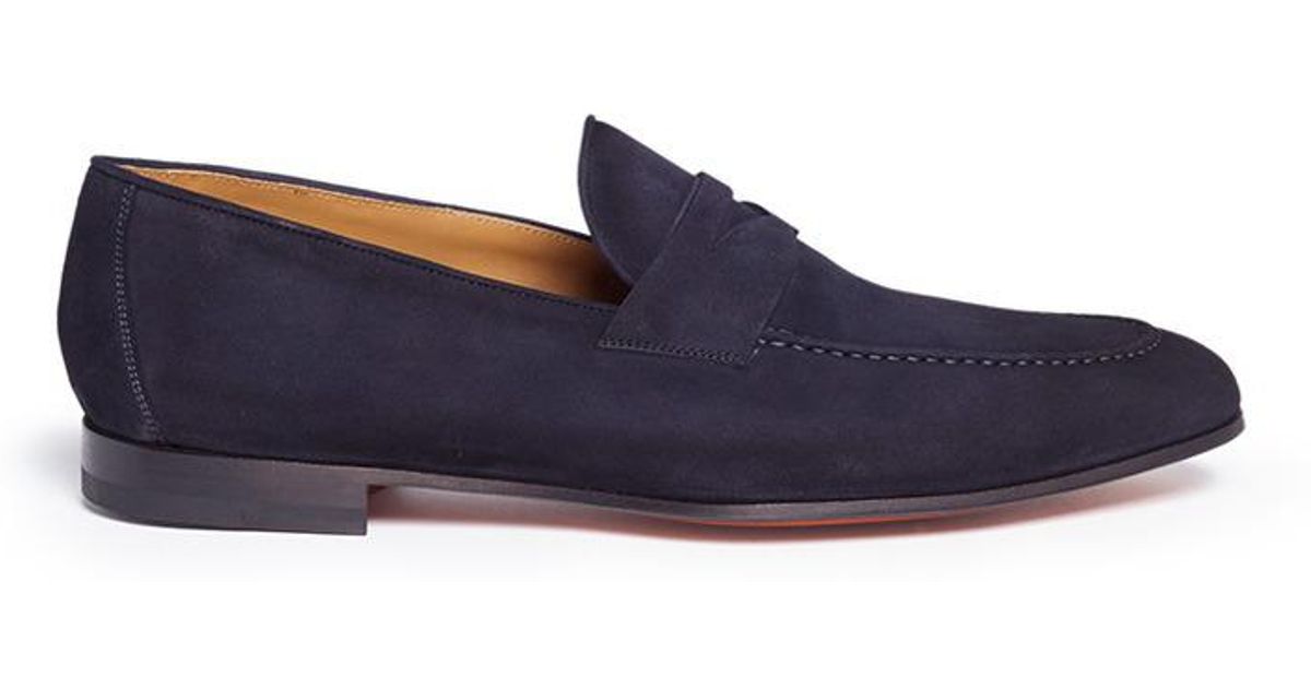 Magnanni Suede Penny Loafers in Blue 