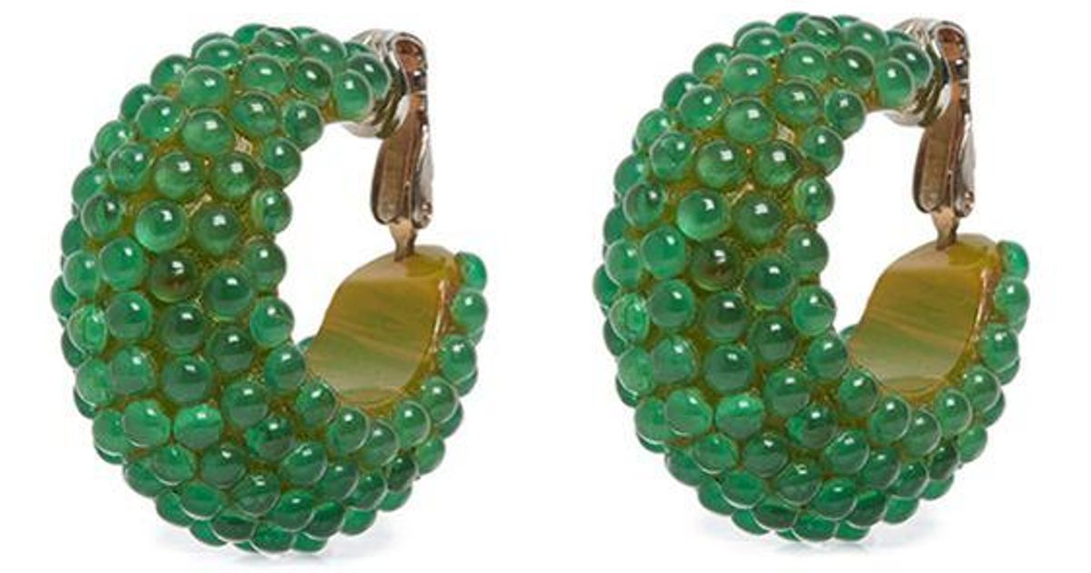 Lyst Kenneth Jay Lane Embellished Hoop Clip Earrings In Green