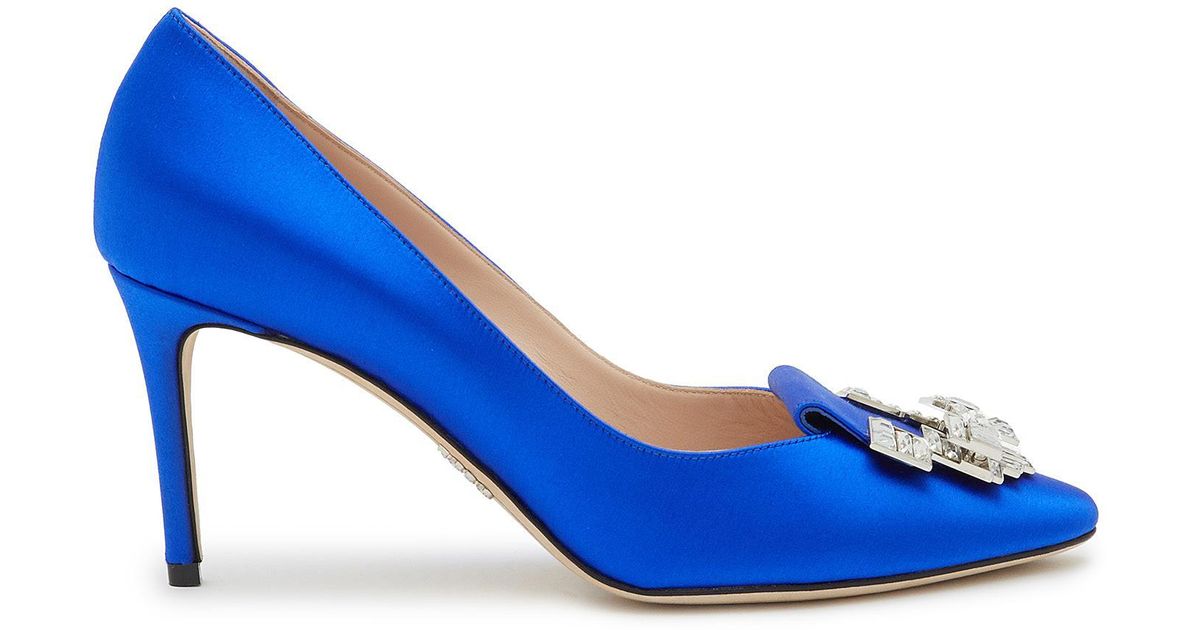 Rodo Lotus 80 Crystal Embellished Satin Pumps in Blue | Lyst