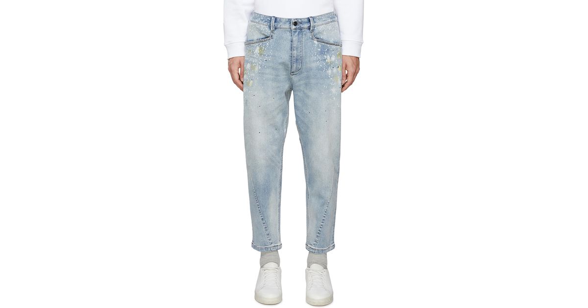 Denham Wuxia Paint Splatter Twisted Seam Cropped Jeans in Blue for Men ...