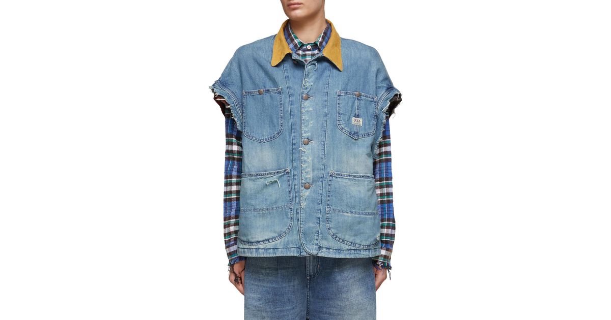 R13 Contrast Collar Denim Vest in Blue Lyst