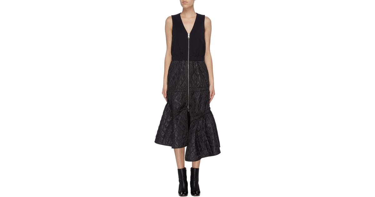 Tibi Synthetic Quilted Asymmetric Hem Sleeveless Zip Dress in Black - Lyst