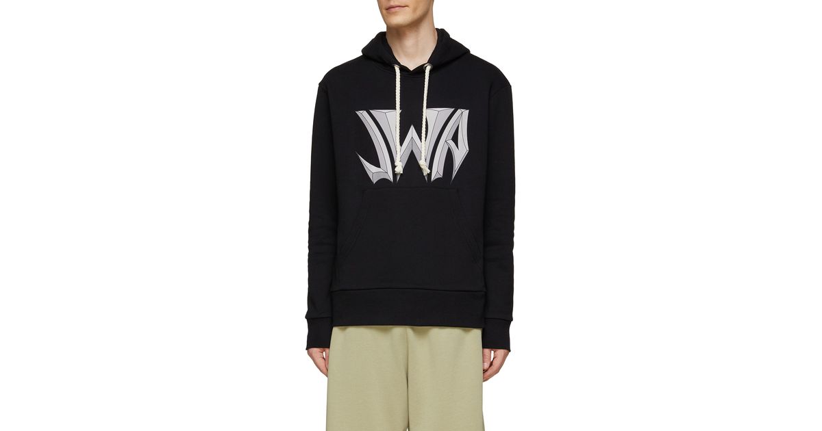 JW Anderson Gothic Logo Print Fleeceback Cotton Hoodie Men Clothing Pullovers & Hoodies Hoodies 