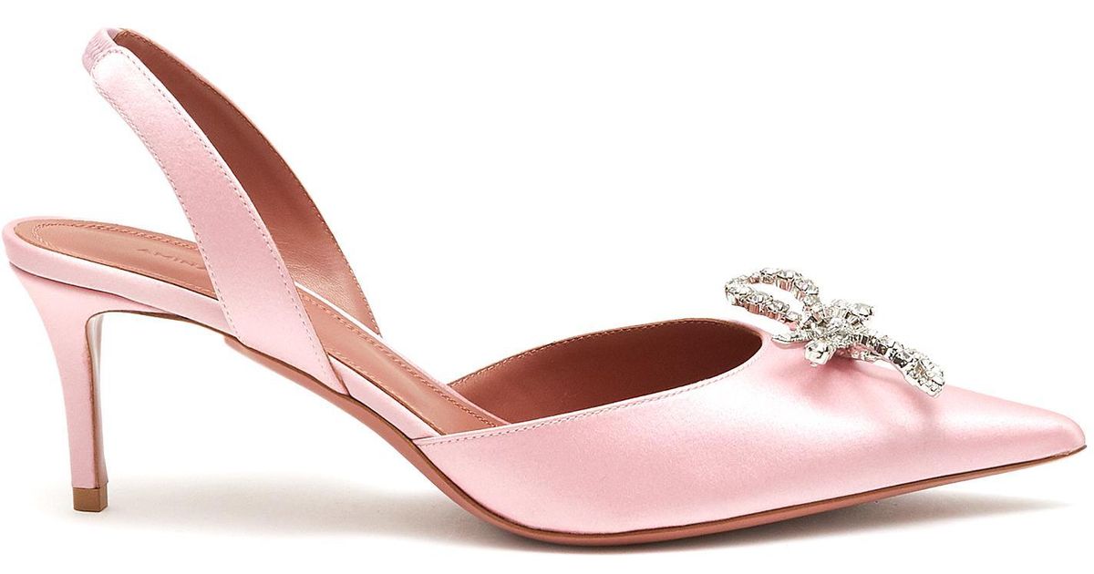 AMINA MUADDI Rosie' Crystal Ribbon Satin Slingback Pumps Women Shoes Heels Sling Backs Rosie 