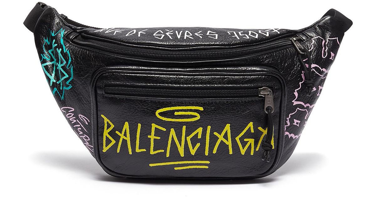Balenciaga 'explorer Graffiti' Print Leather Bum Bag in Black for Men ...