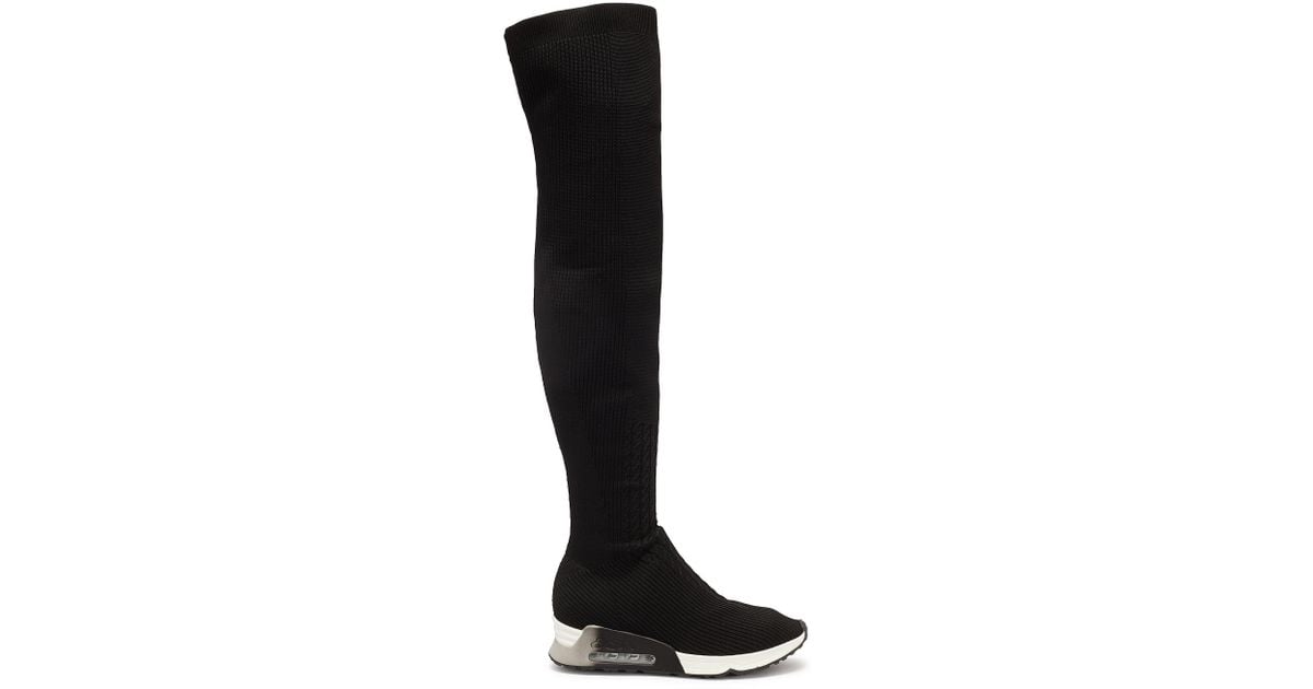 Ash 'lola' Thigh High Knit Sock Sneaker Boots in Black | Lyst