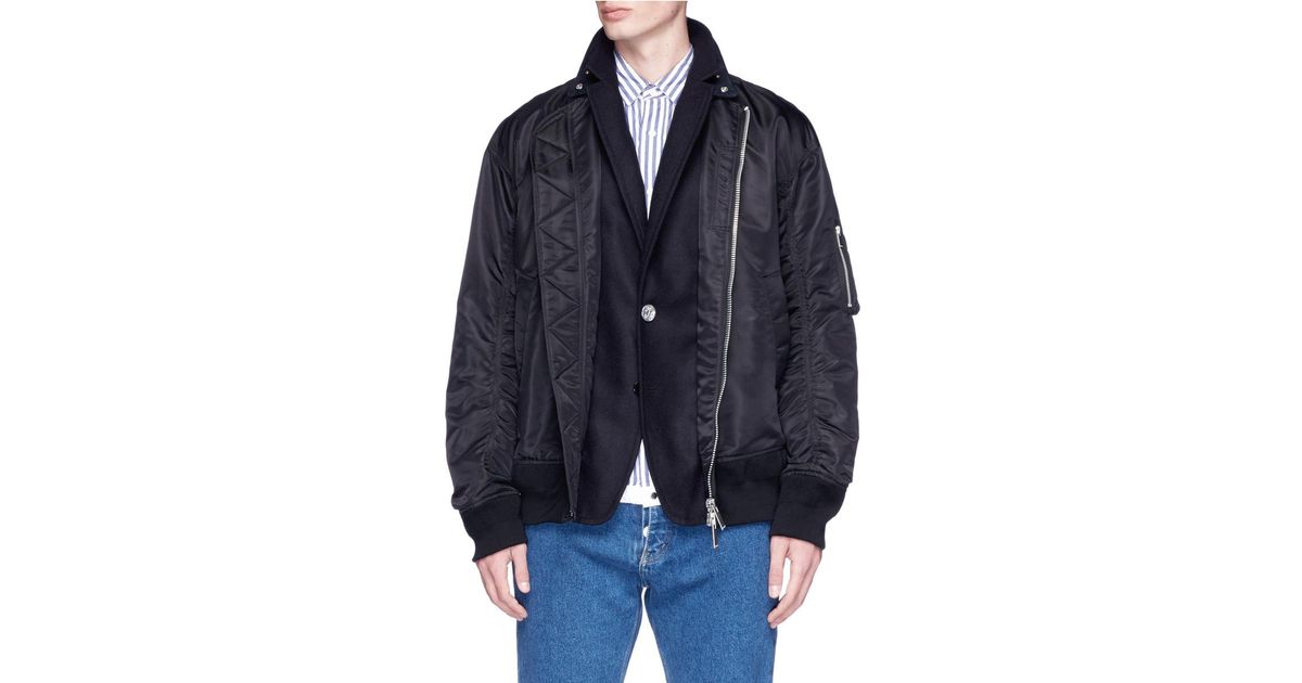 Sacai Wool Contrast Placket Ma 1 Bomber Jacket In Black For Men Lyst Sacai Wool Contrast Placket Ma 1 Bomber Jacket In Black For Men Lyst