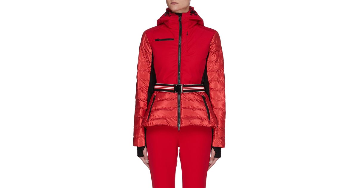 Erin Snow Synthetic 'kat' Belted Metallic Contrast Panel Hooded Puffer ...