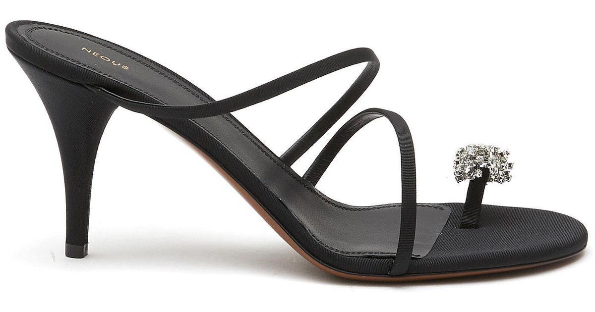 Neous Venus' Crystal Toe Ring Heeled Strap Sandals in Black | Lyst