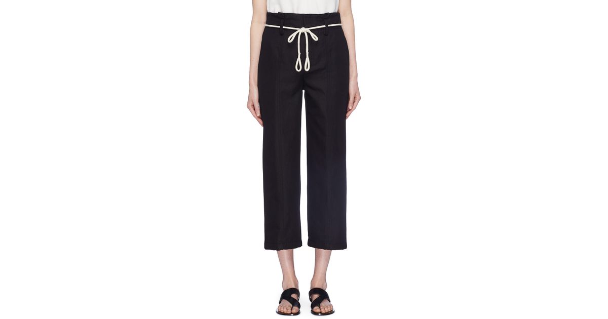 Vince Rope Belt Cropped Wide Leg Pants in Black Lyst