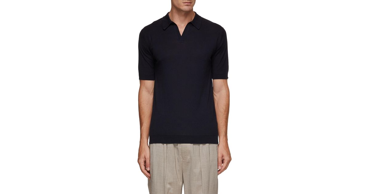 John Smedley Noah Skipper Collar Cotton Polo Shirt in Black for Men | Lyst