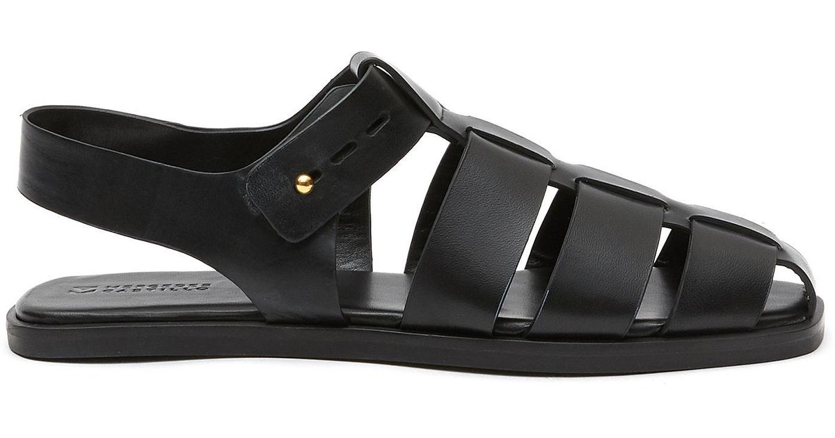 MERCEDES CASTILLO 'kailey' Flat Fisherman Leather Sandals in Black Lyst
