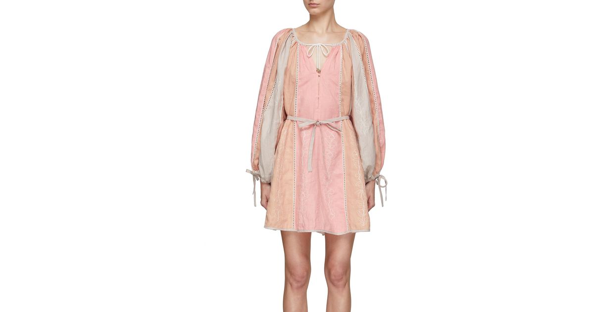 Innika Choo Panelled Puff Sleeve Mini Dress in Pink | Lyst