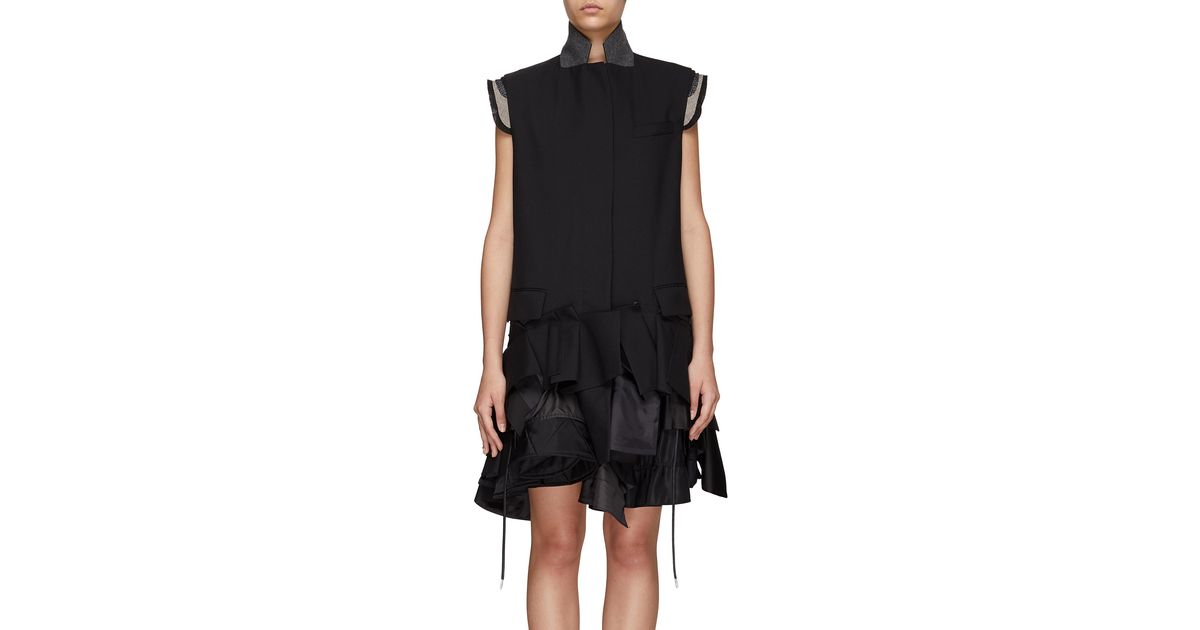 Sacai Suiting Mix Ruffles Details Mini Dress Women Clothing