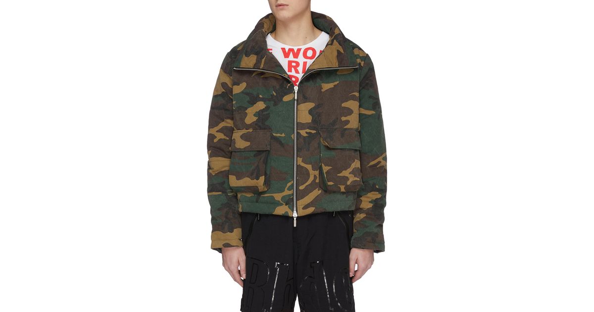 Download Rhude Synthetic Camouflage Print Mock Neck Zip Puffer ...