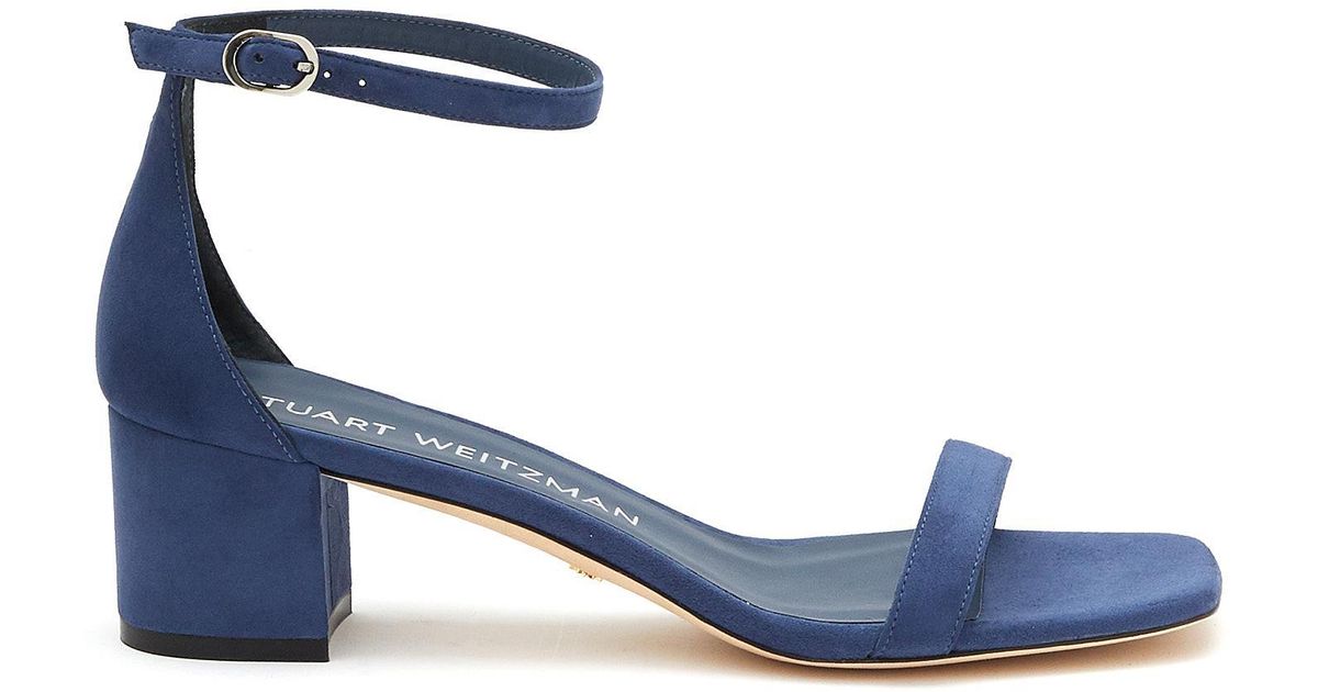 Stuart Weitzman 'simplecurve' 50 Suede Heeled Sandals in Blue | Lyst