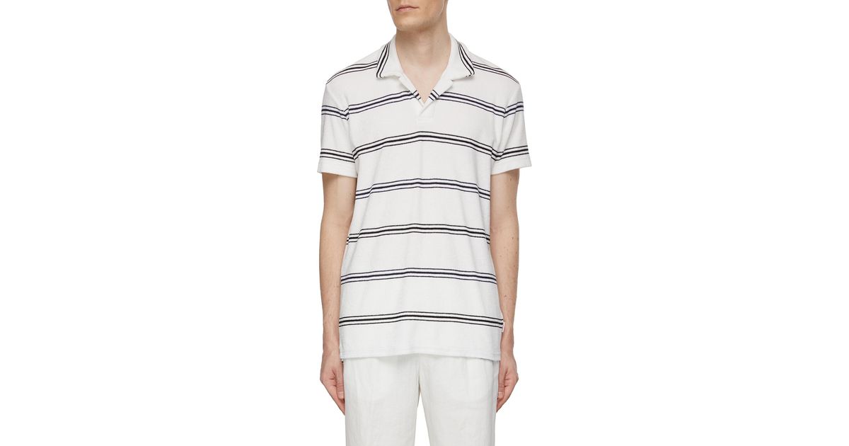 Orlebar Brown Stripe Terry Towelling Polo Shirt in White for Men | Lyst