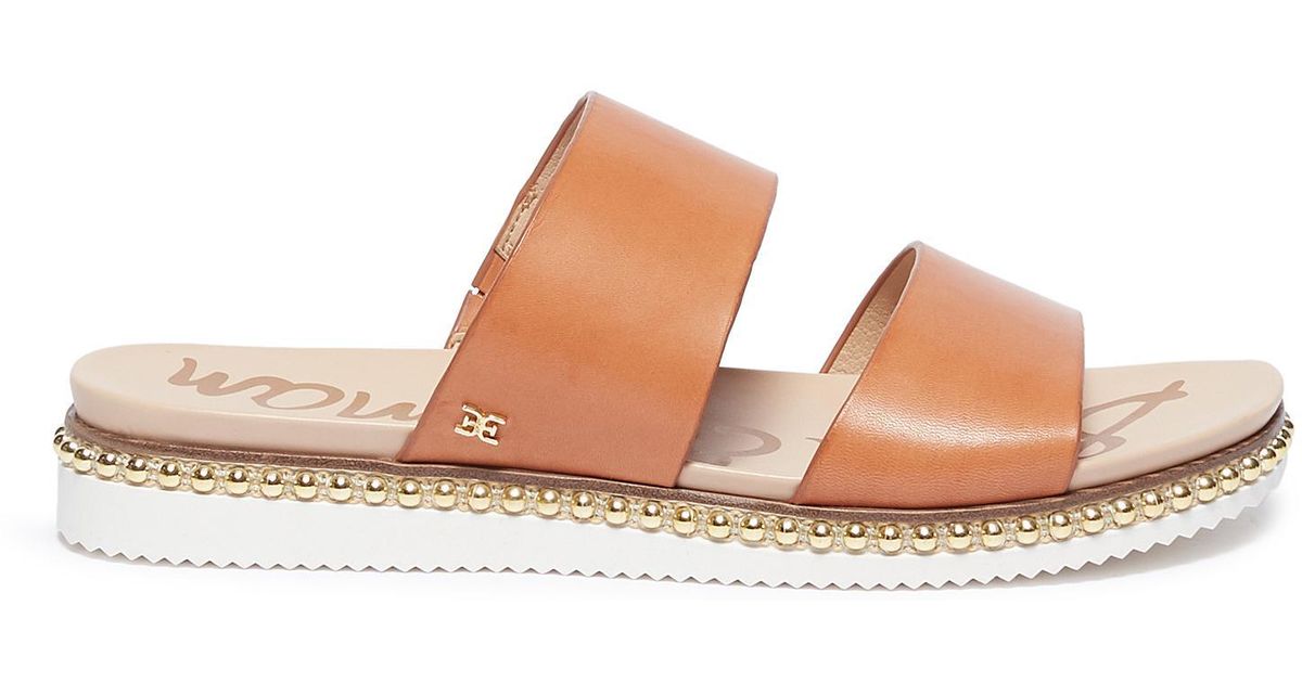 Sam Edelman 'asha' Stud Leather Slide Sandals in Brown - Lyst