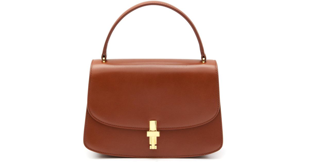 The Row 'sofia' Calf Leather Top Handle Bag in Brown | Lyst