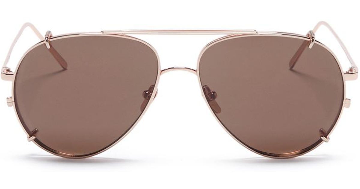 Linda Farrow 'ayala' Detachable Clip-on Titanium Aviator Sunglasses in ...