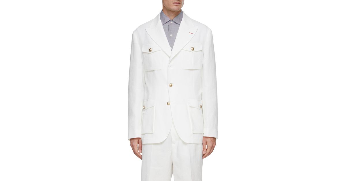 Brunello Cucinelli Linen Safari Jacket in White for Men | Lyst UK