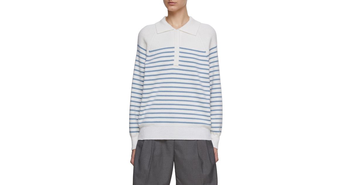DUNST Long Sleeve Striped Cashmere Knit Polo Sweater in Blue | Lyst