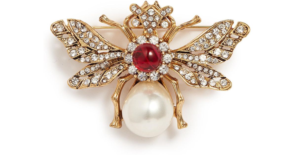 Kenneth Jay Lane 22kt Gold Plated Pearl Bee Brooch Pin